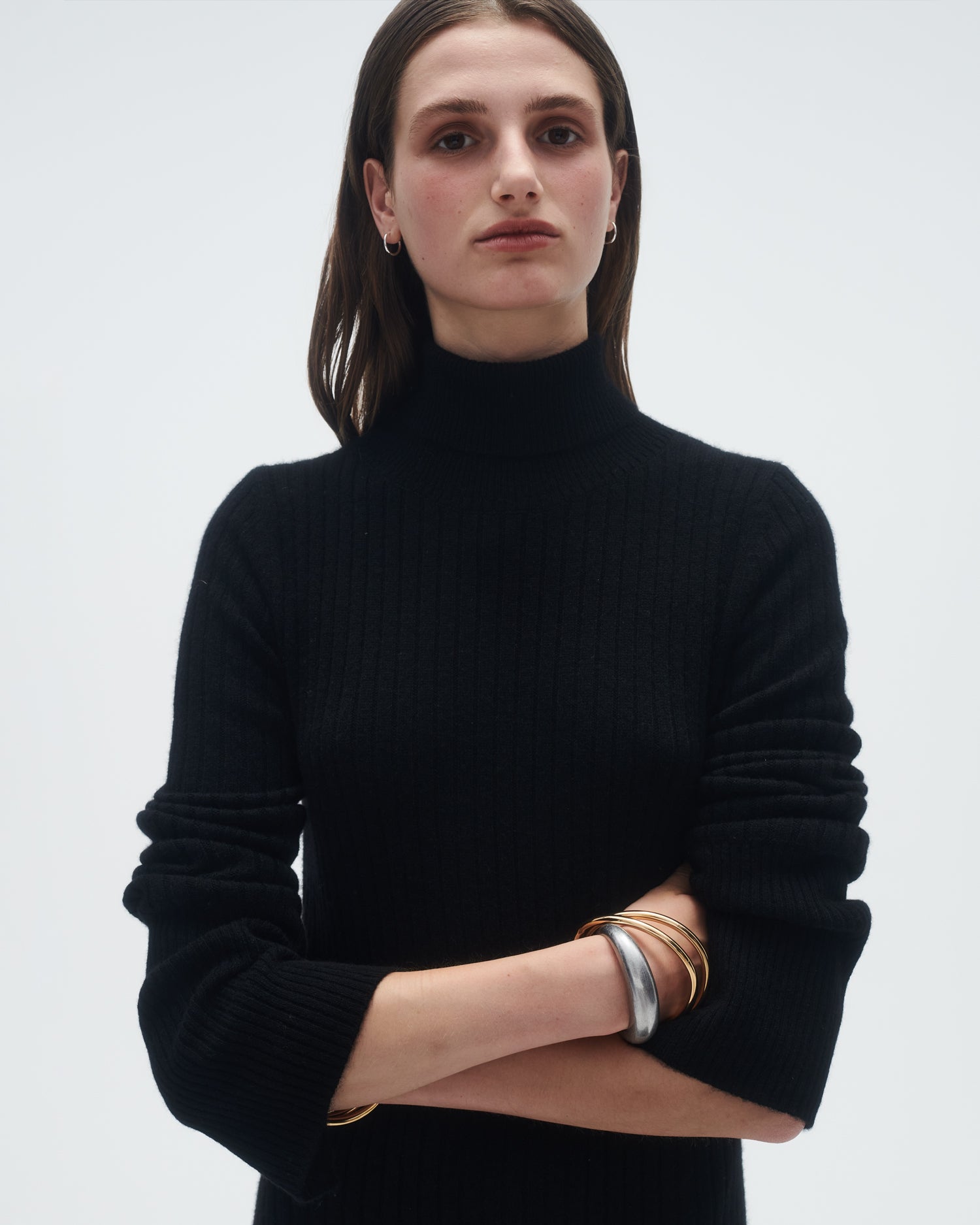 Womens | Wide Rib Turtleneck Dress In Cashmere | Black