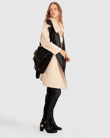 Women | Watch Me Go Oversized Leather Trimmed Coat | Pale Oat