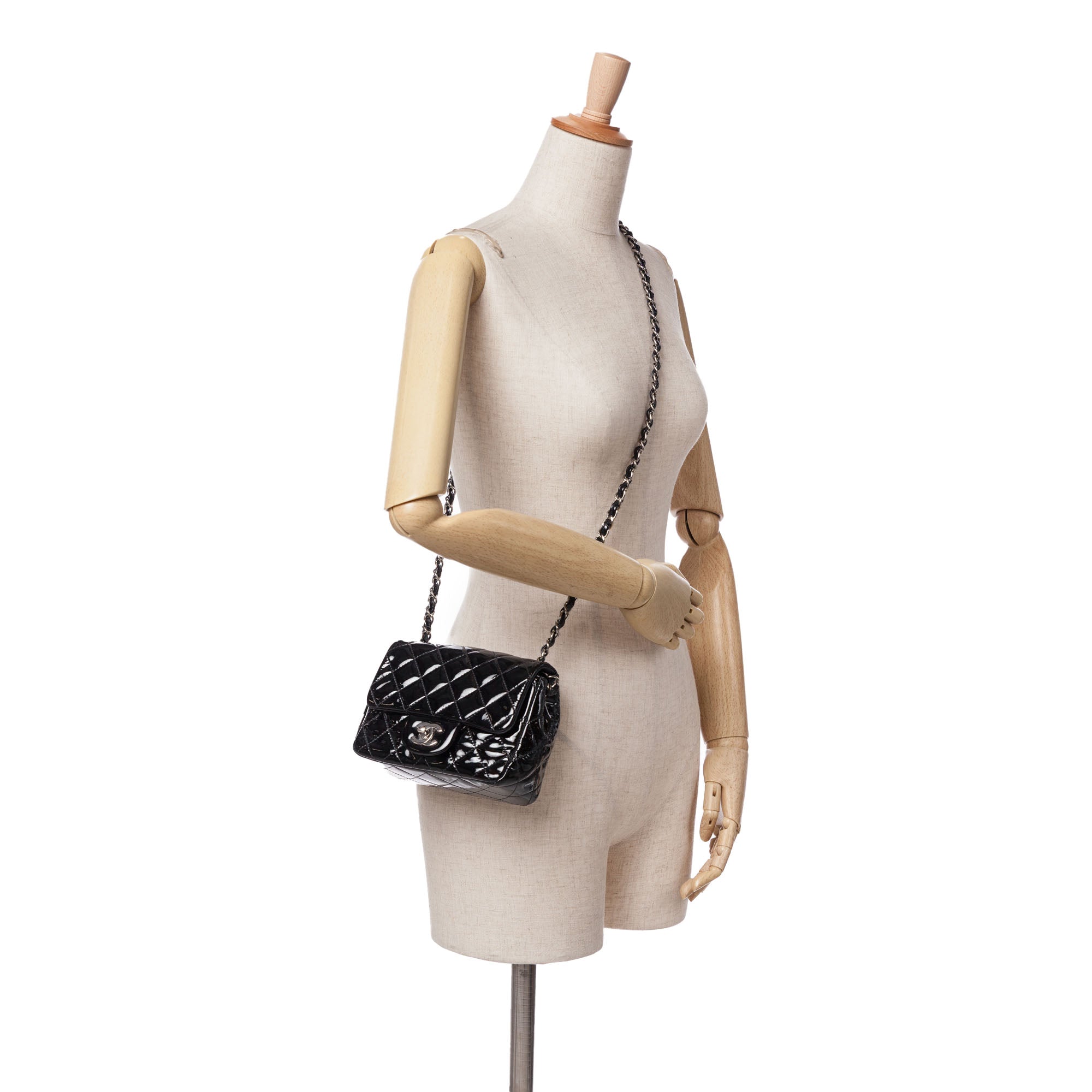 Chanel | Pre-Owned Mini Square Classic Patent Single Flap - IV | Black