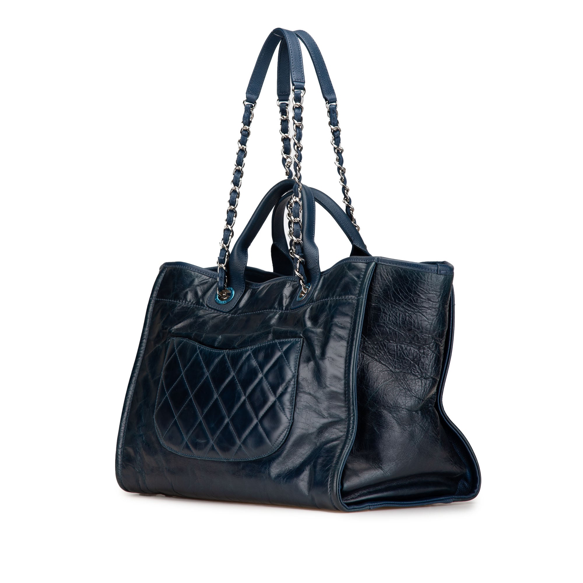 Chanel | Pre-Owned Medium Glazed Calfskin and Caviar Deauville Tote | Blue/Navy