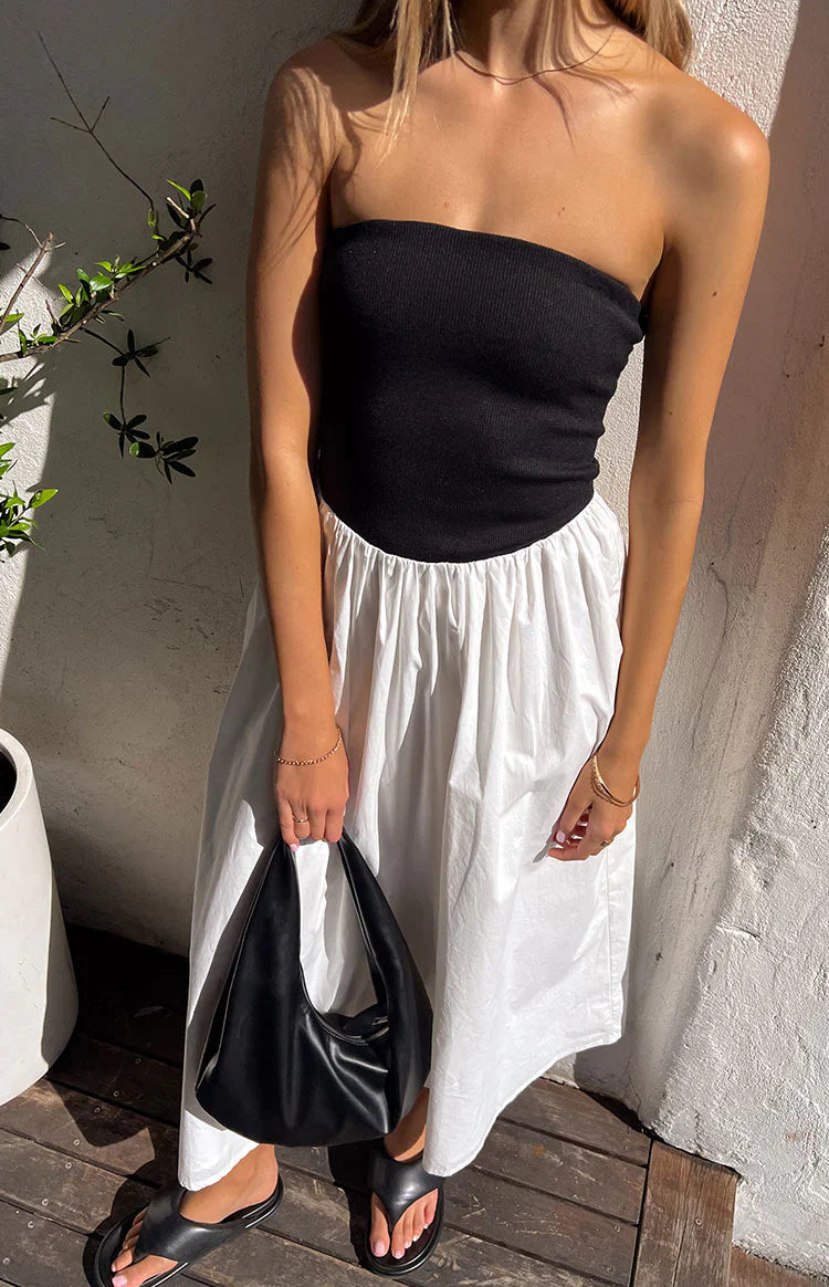 Wakerley Contrast Strapless Maxi Dress | Black
