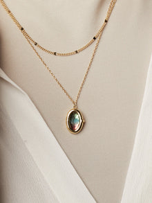 Aura Ombre Locket Necklace | Fuchsia/Turquoise Glass | 14K Gold Plated Brass