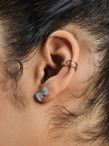 Bow Tie Pasta Stud Earrings | Silver Rhodium Plated Brass