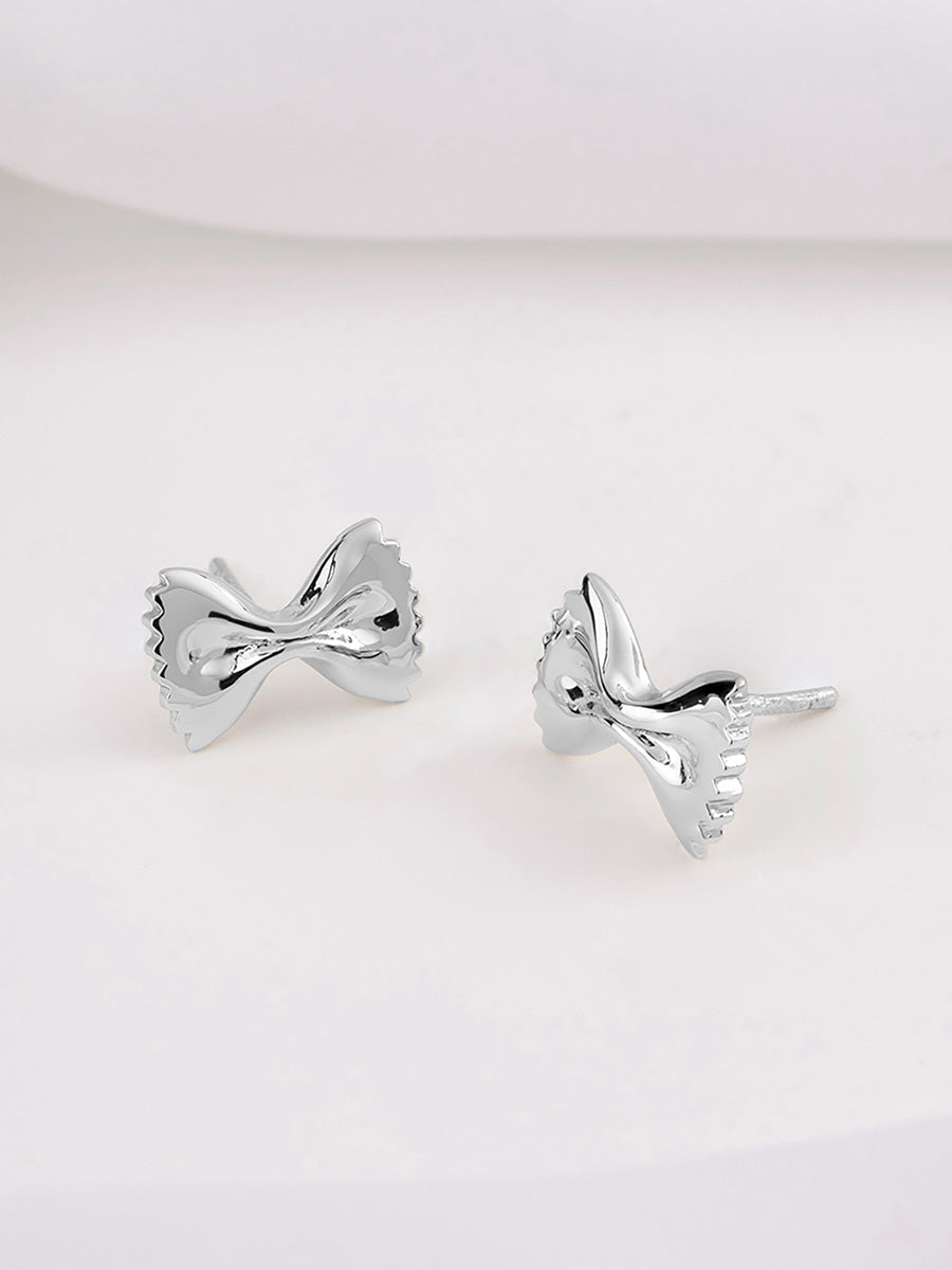 Bow Tie Pasta Stud Earrings | Silver Rhodium Plated Brass