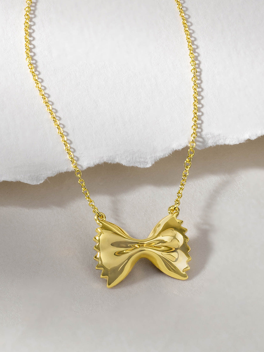 Bow Tie Pasta Necklace | 14K Gold Plated Brass