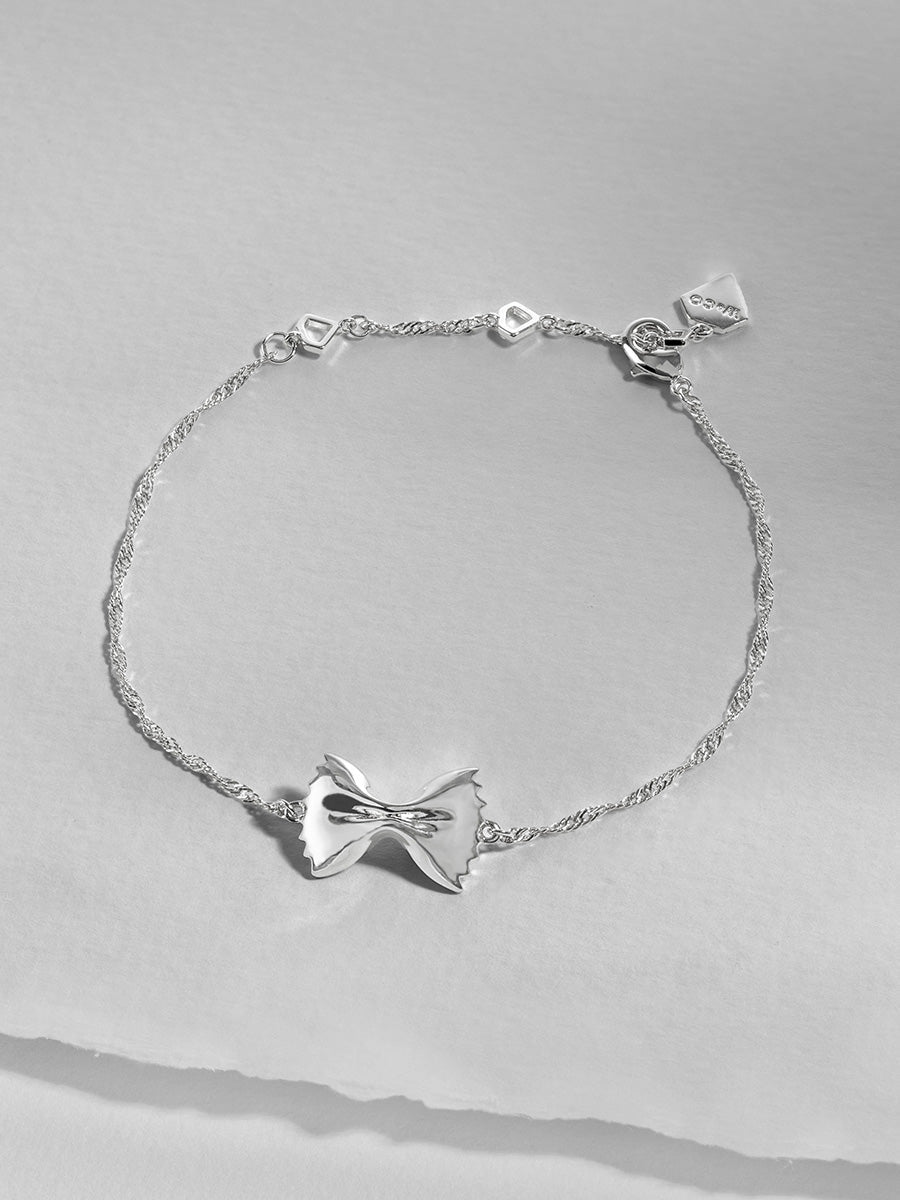 Bow Tie Pasta Bracelet | Silver Rhodium Plated Brass