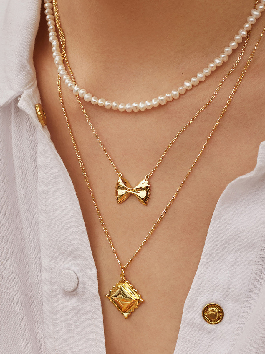 Bow Tie Pasta Necklace | 14K Gold Plated Brass