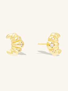Croissant Stud Earrings | 5A Grade Cubic Zirconia | 14K Gold Plated Brass