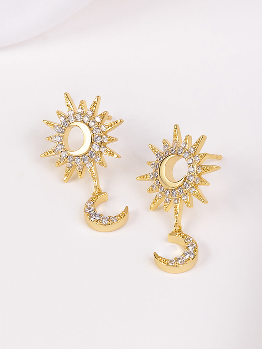 Sunlit Crescent Drop Earrings | 5A Grade Cubic Zirconia | 14K Gold Plated Brass