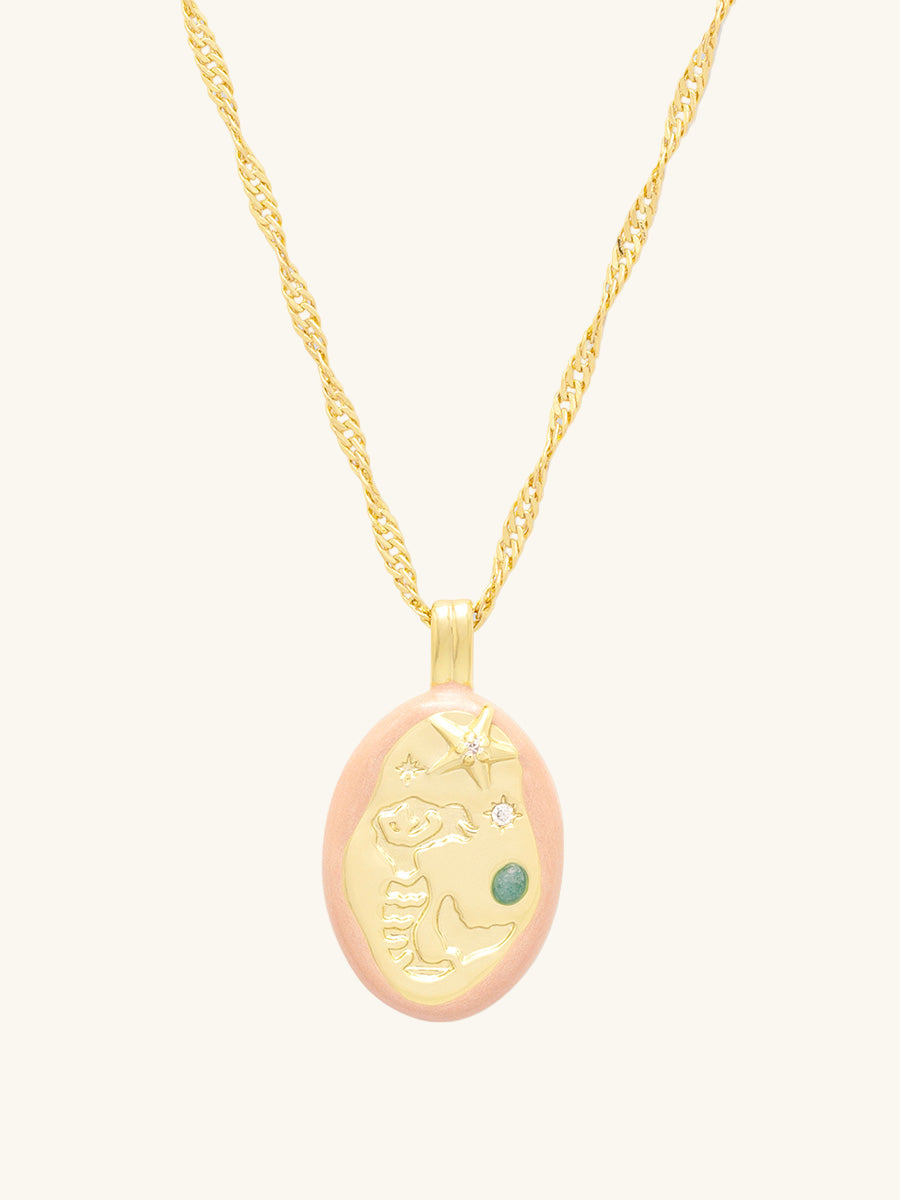 Mermaid Aventurine Necklace | 5A Grade Cubic Zirconia/Aventurine | 14K Gold Plated Brass