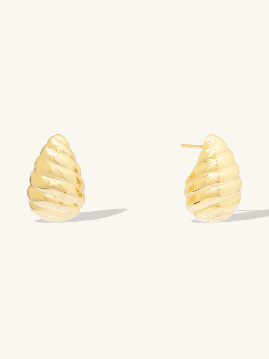 Teardrop Seashell 20mm Stud Earrings | 14K Gold Plated Brass