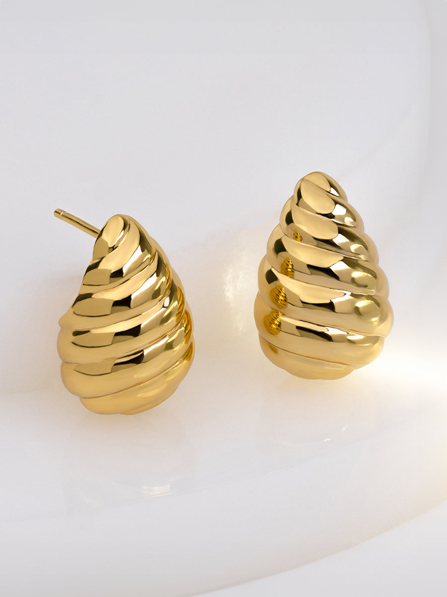 Teardrop Seashell 20mm Stud Earrings | 14K Gold Plated Brass