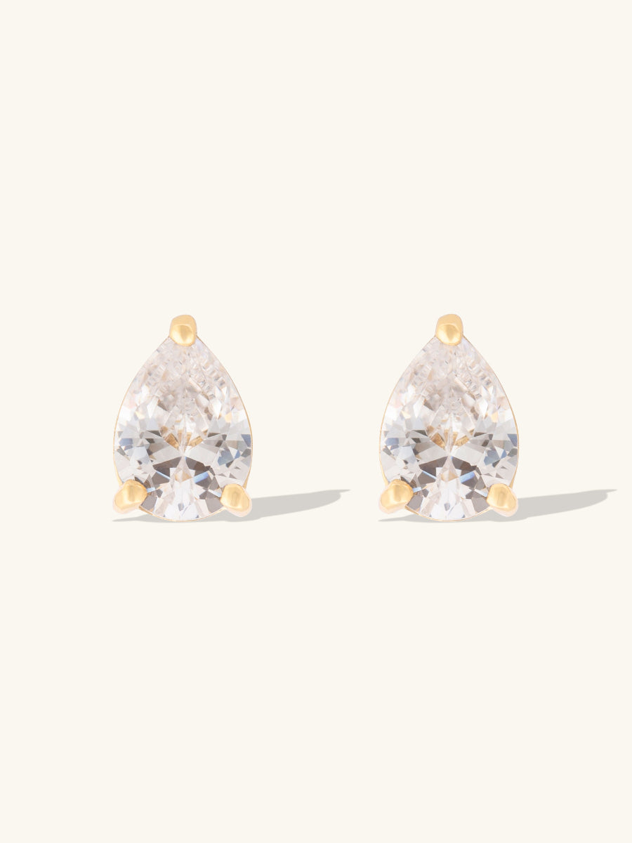 3mm Teardrop Stud Earrings | 5A Grade Cubic Zirconia | 14K Gold Plated Brass