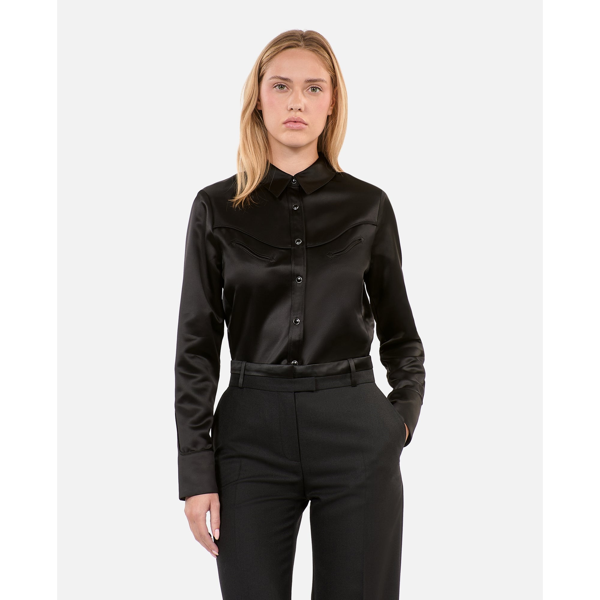 Western-Style Satin Shirt | Women | Black