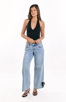 Willabelle Denim Bow Hem Low Rise Jeans | Light Wash