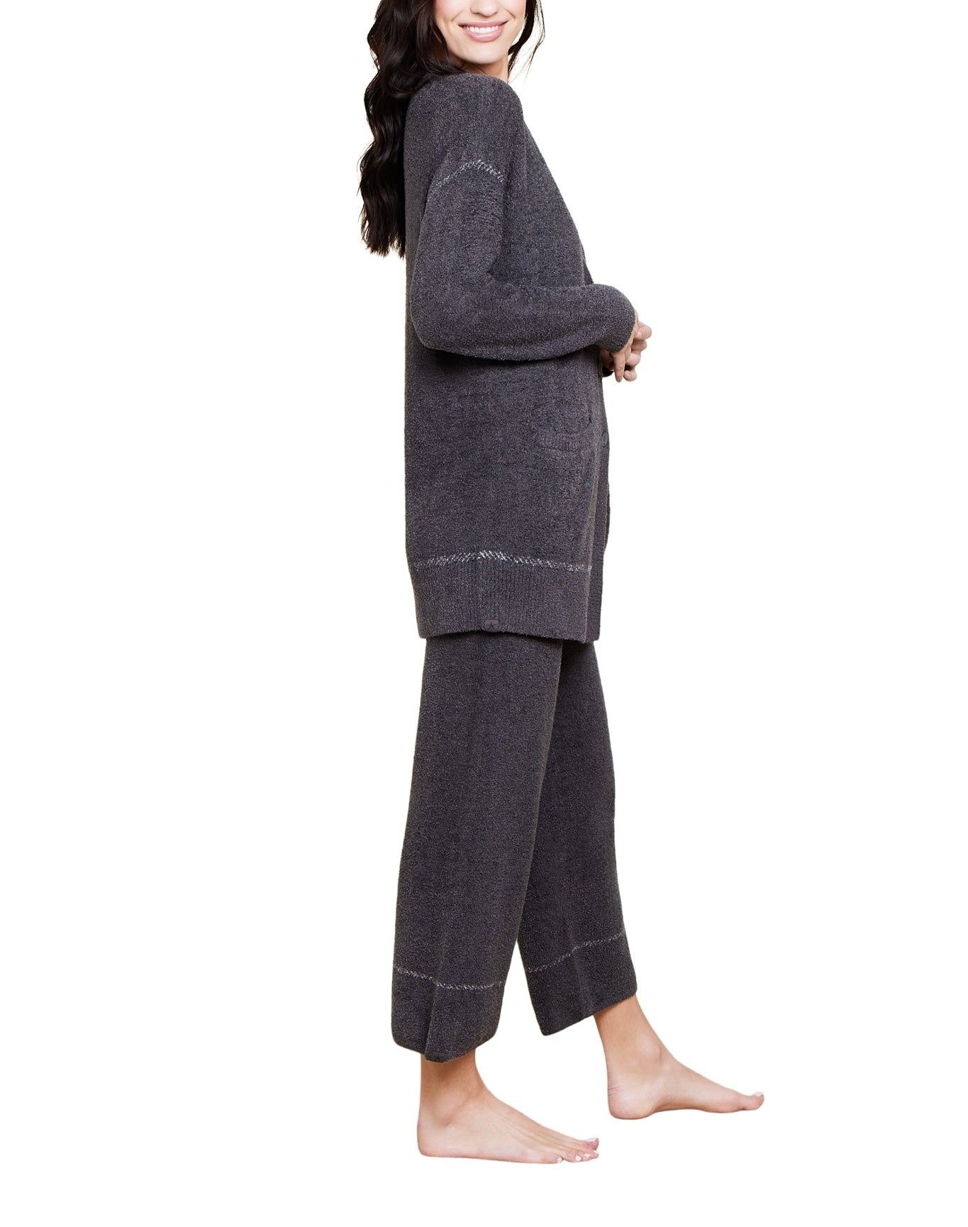 Women | Cozychic Lite Contrast Stitch Cardigan | Carbon-Pearl