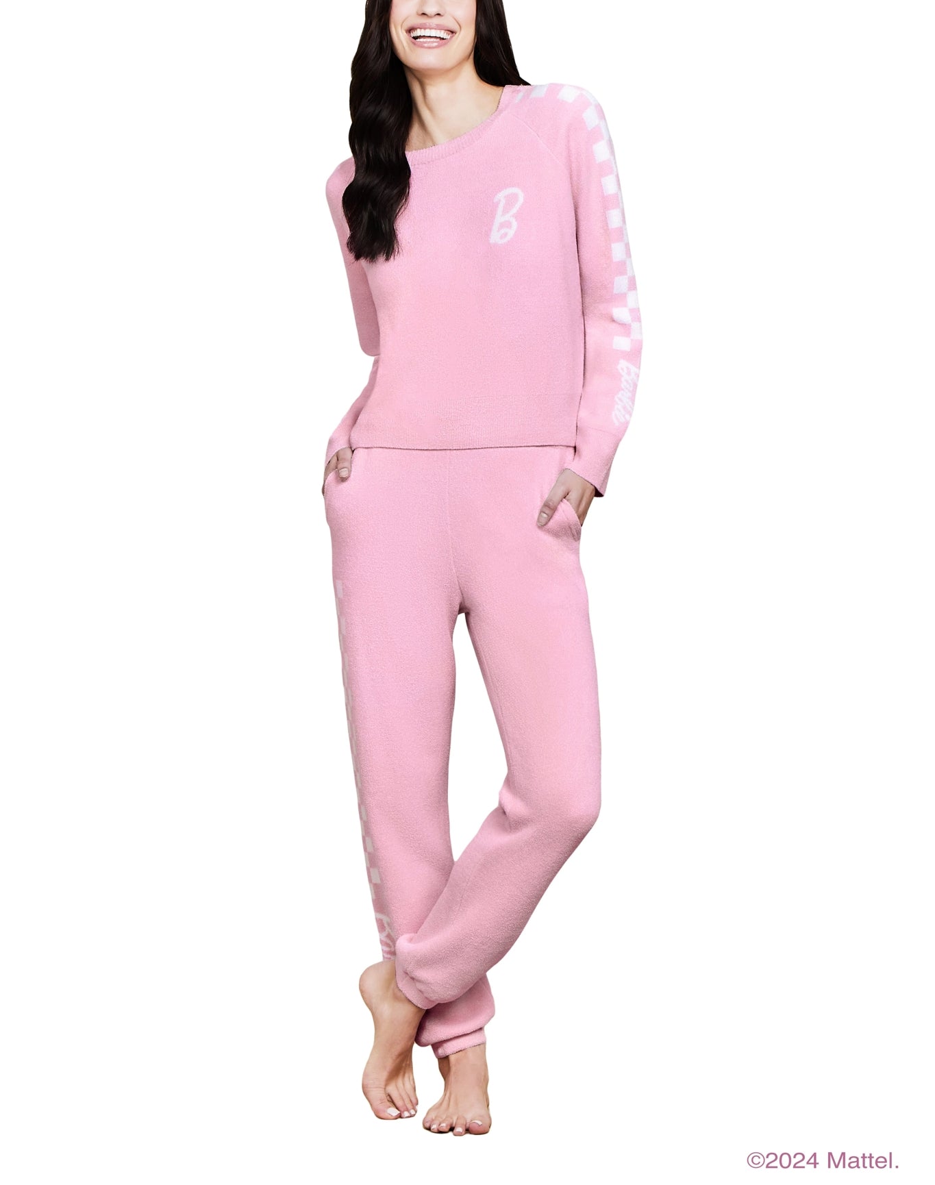Women | Cozychic Ultra Lite Checkered Barbie Jogger | Barbie Pink