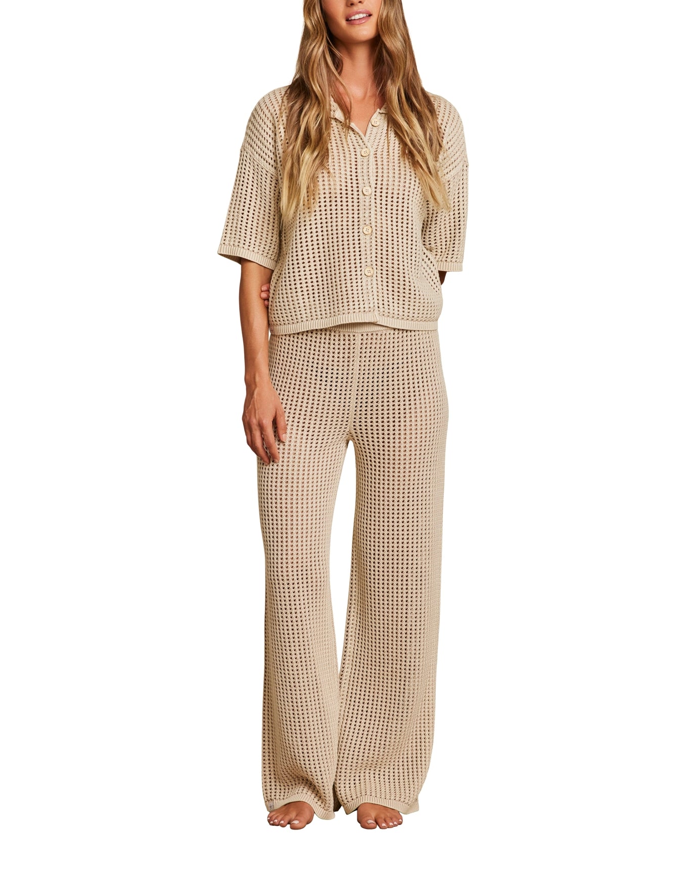 Women | Sunbleached Buttoned Short Sleeve | Stone