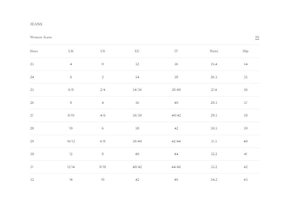 Product size guide