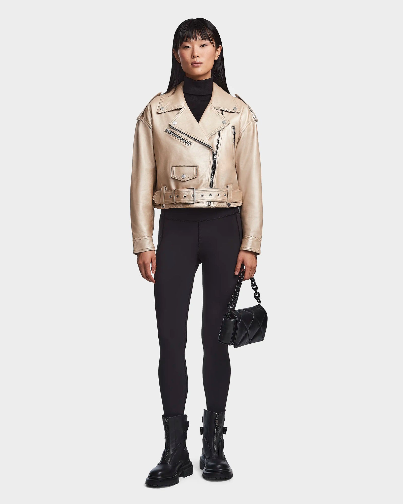 Women | MAGGIE Leather Jacket | Metallic Ivory