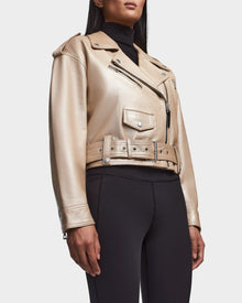 Women | MAGGIE Leather Jacket | Metallic Ivory