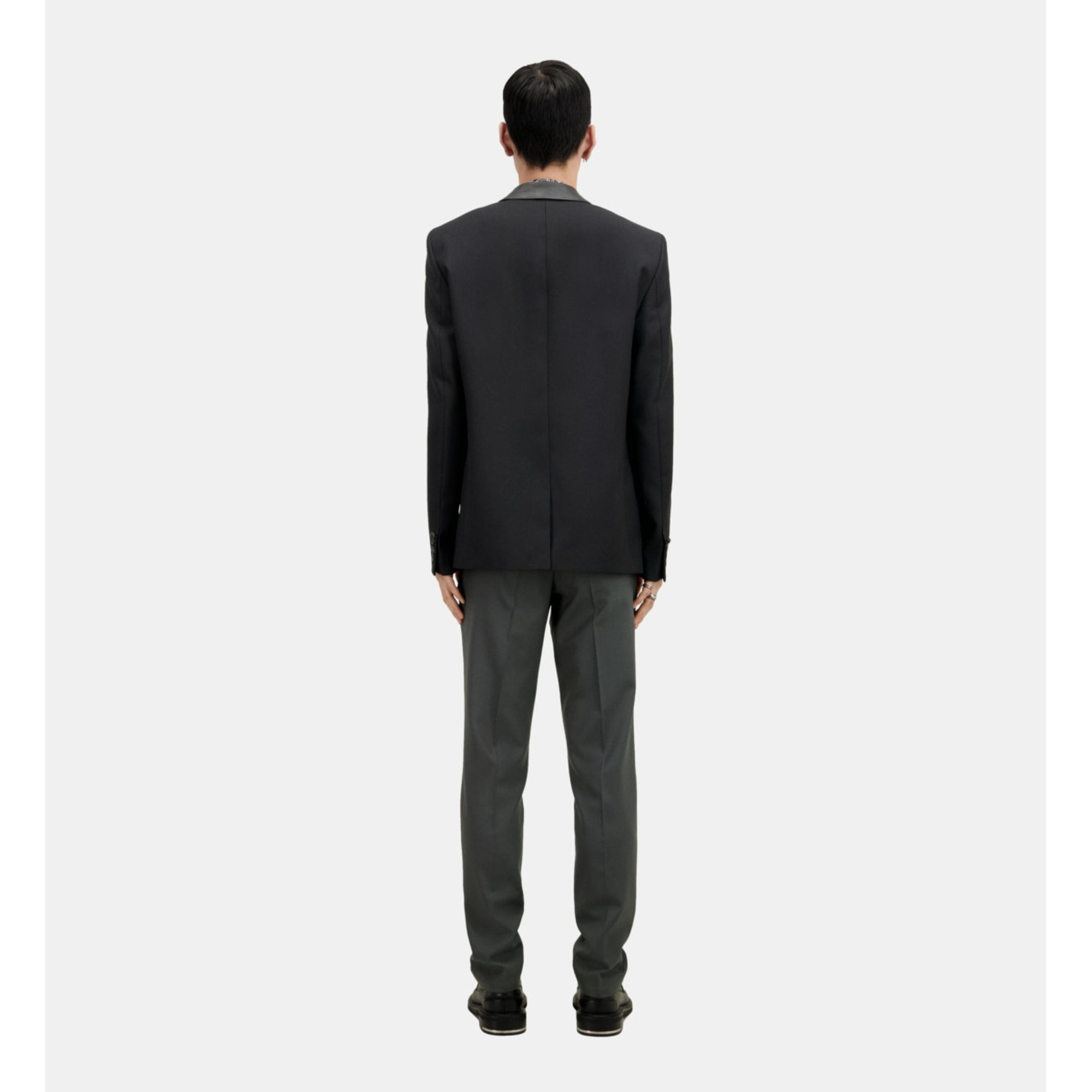 Wool Blazer With Leather Details | Men | Black