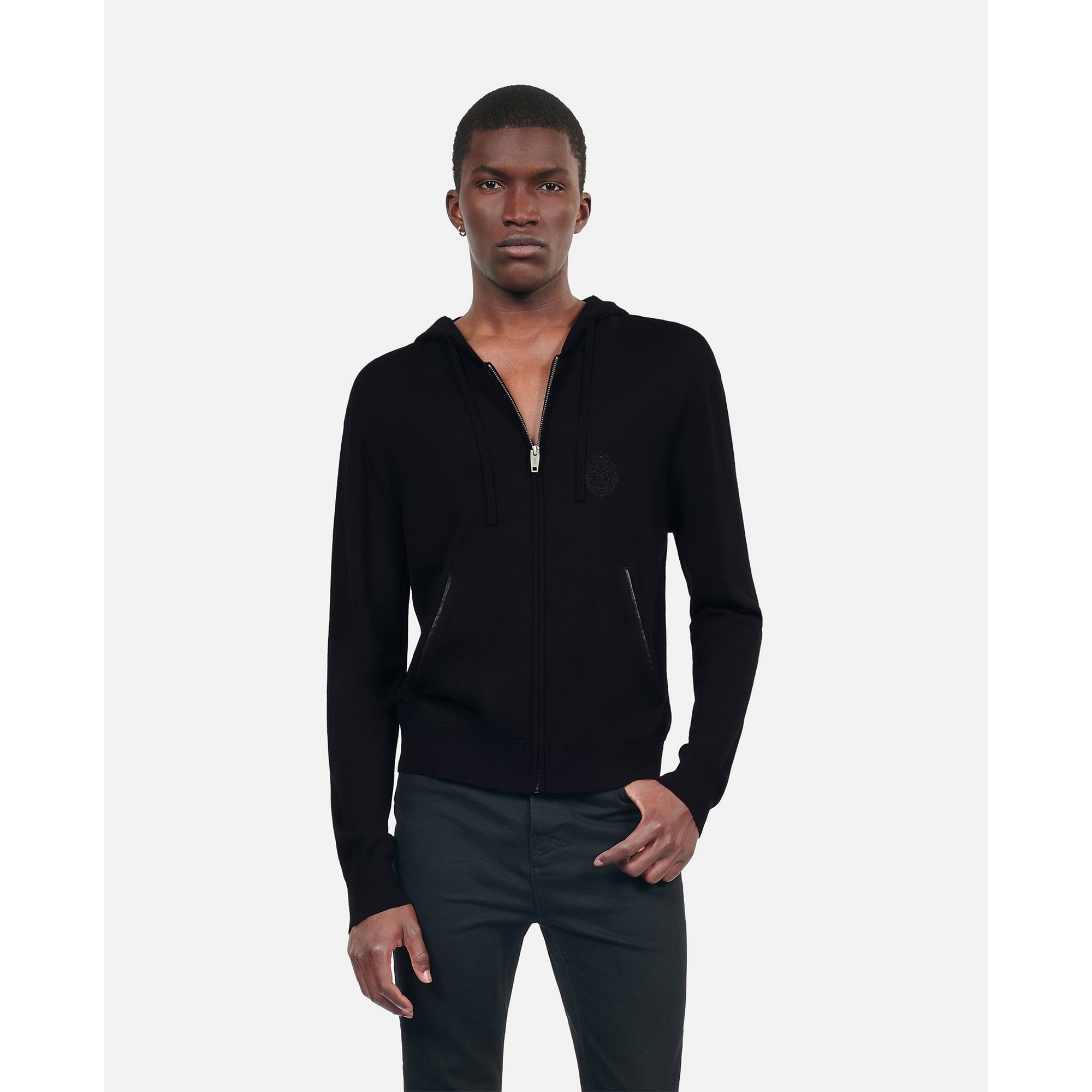 Wool Hooded Cardigan | Men | Black