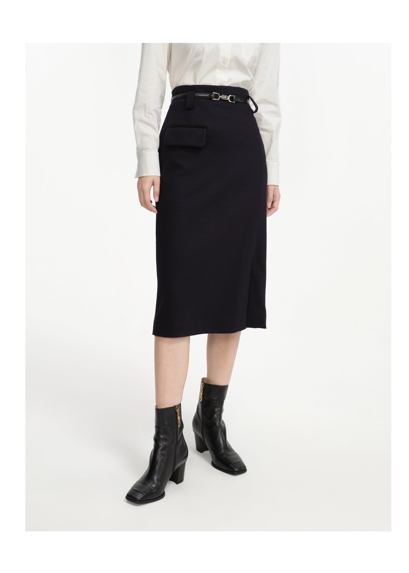 Wool Midi Skirt | Navy