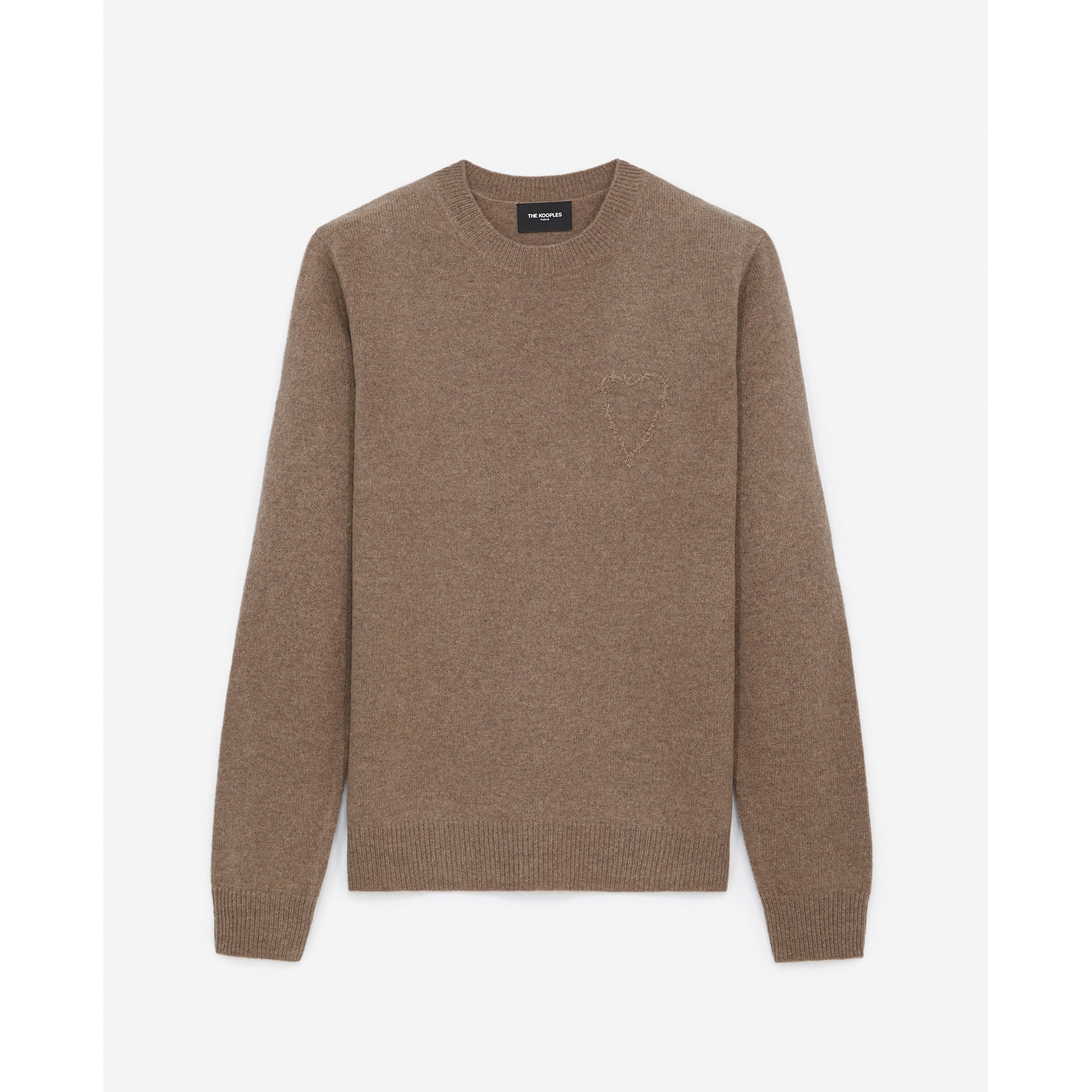 Wool Sweater With Heart Embroidery | Men | Dark Beige