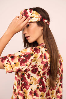 Womens | Eberjey x Lily Aldridge - Inez Washable Silk Printed Eye Mask | Botanical Flower Merlot