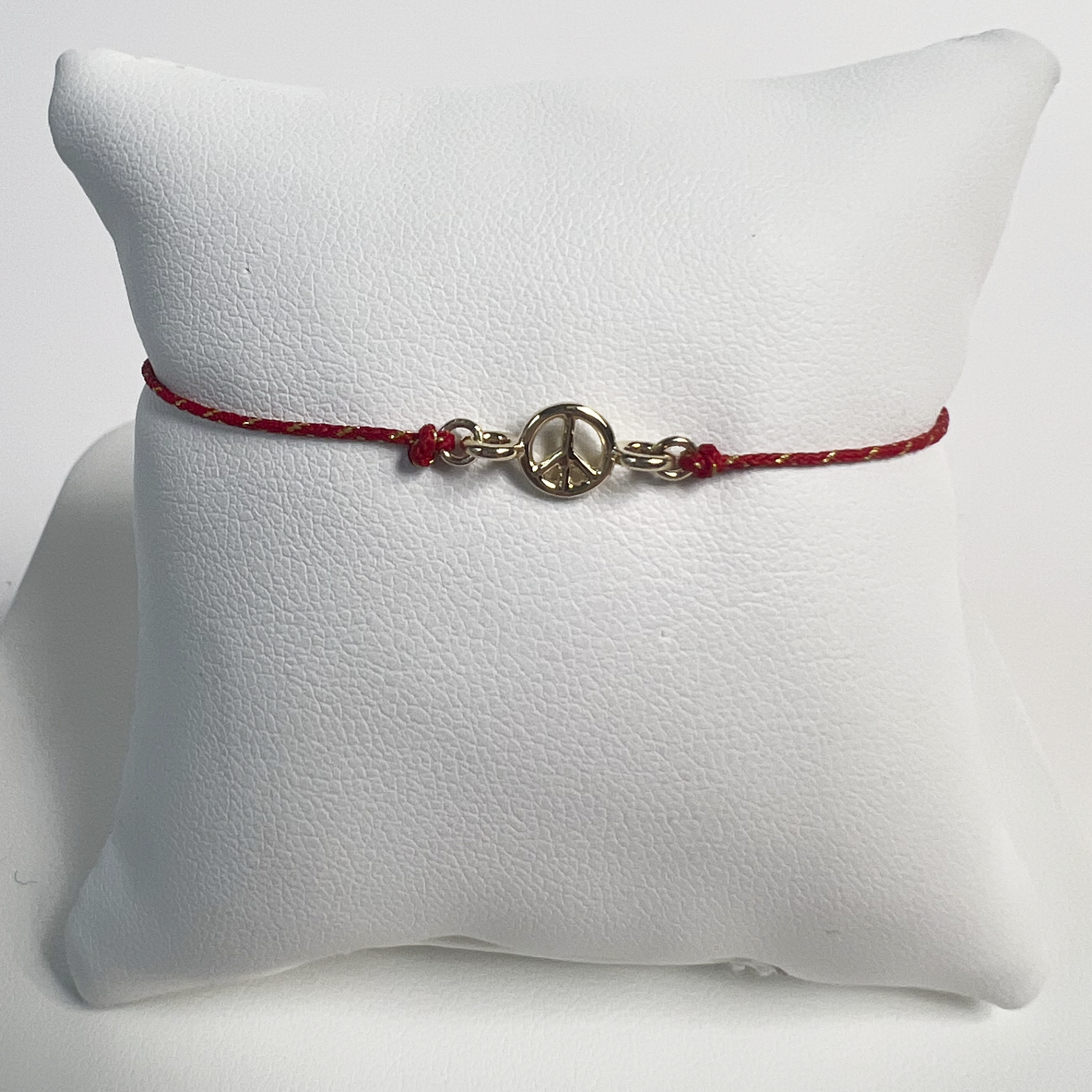 Peace Sign Friendship Bracelet | 10K Yellow Gold | Red