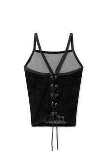 Women | Vintage Terry Laced-Back Crop Tank | Black