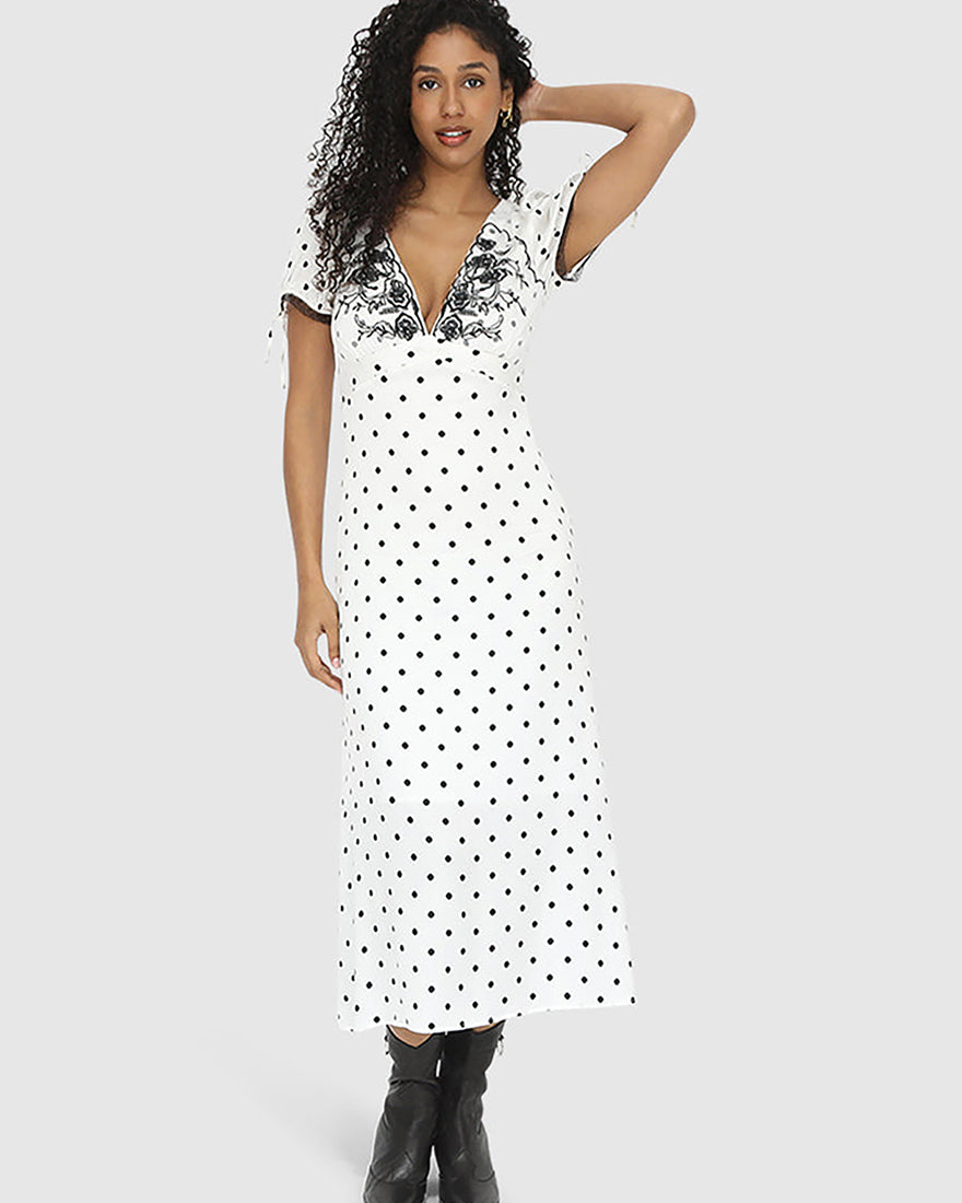 Women | You & I Polka Dot Midi Dress | Black/White