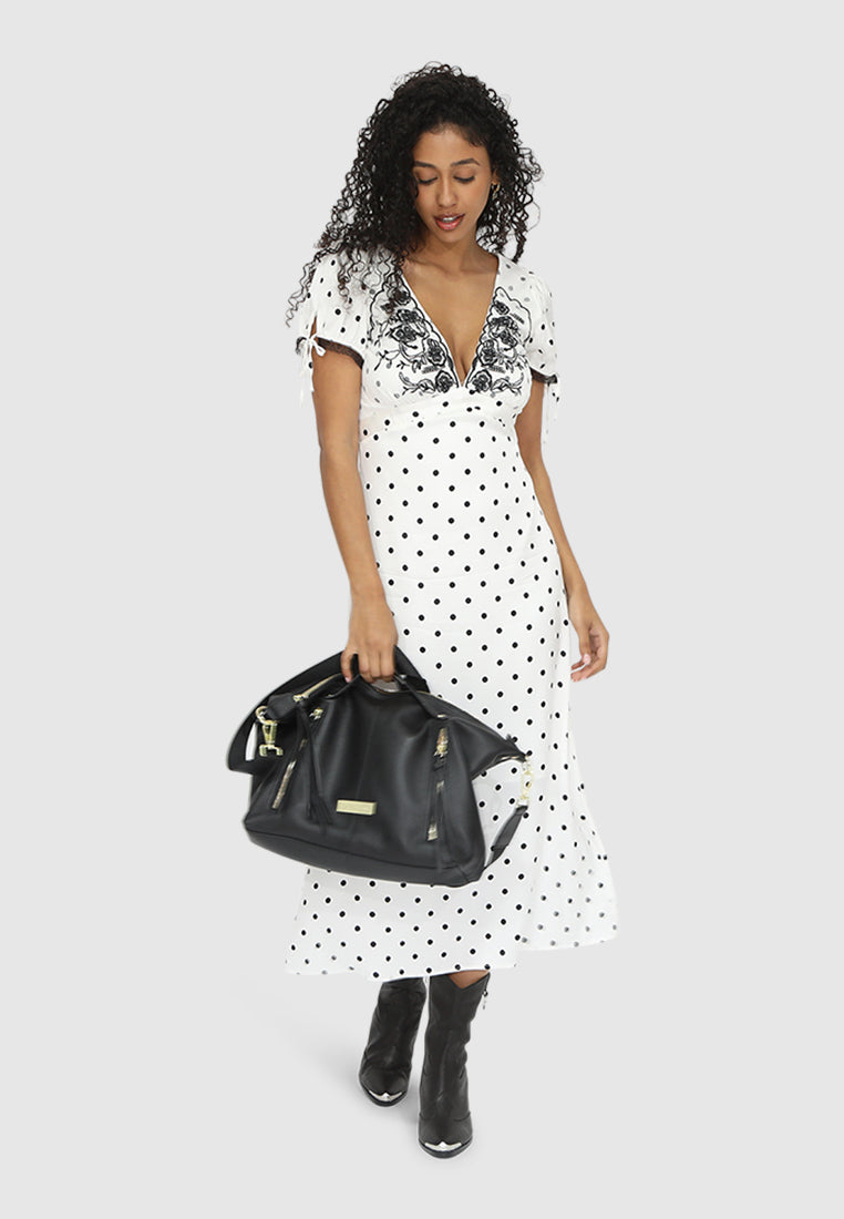Women | You & I Polka Dot Midi Dress | Black/White