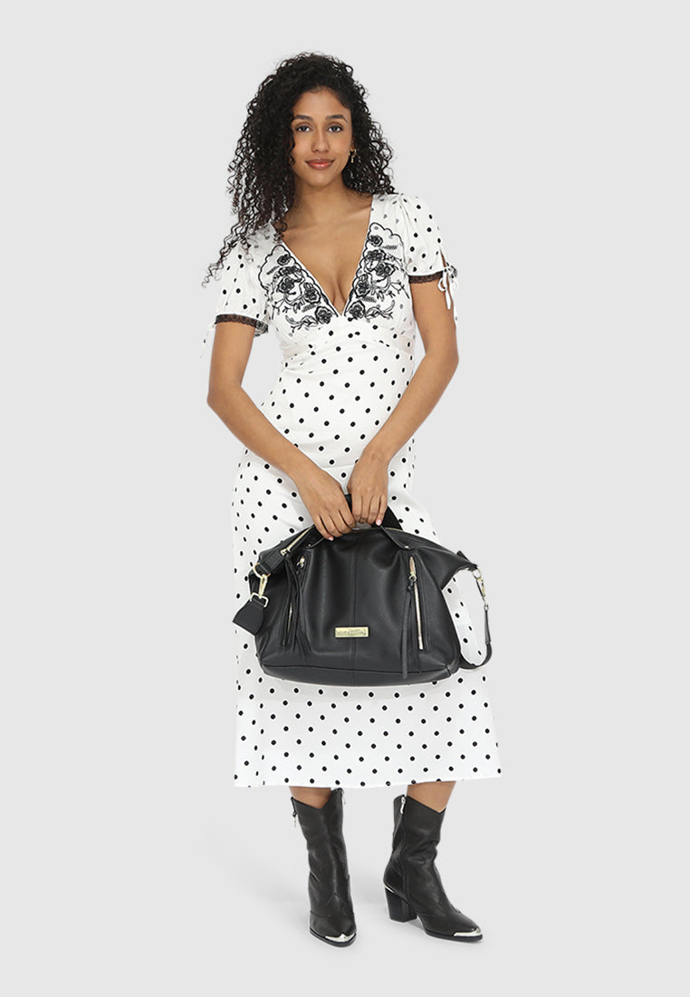 Women | You & I Polka Dot Midi Dress | Black/White
