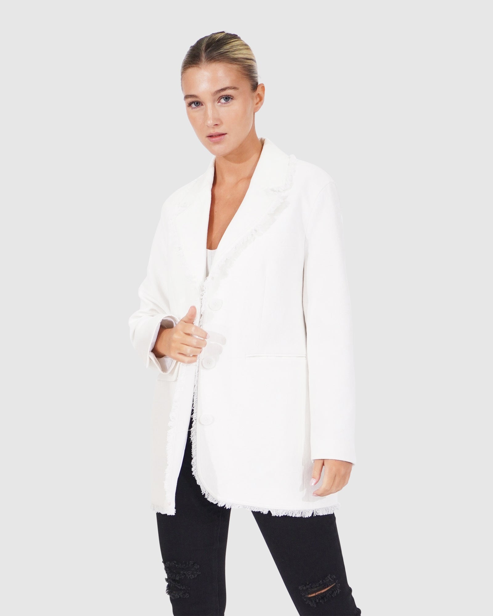 Women | Young Blood Frayed Edge Blazer | Cream