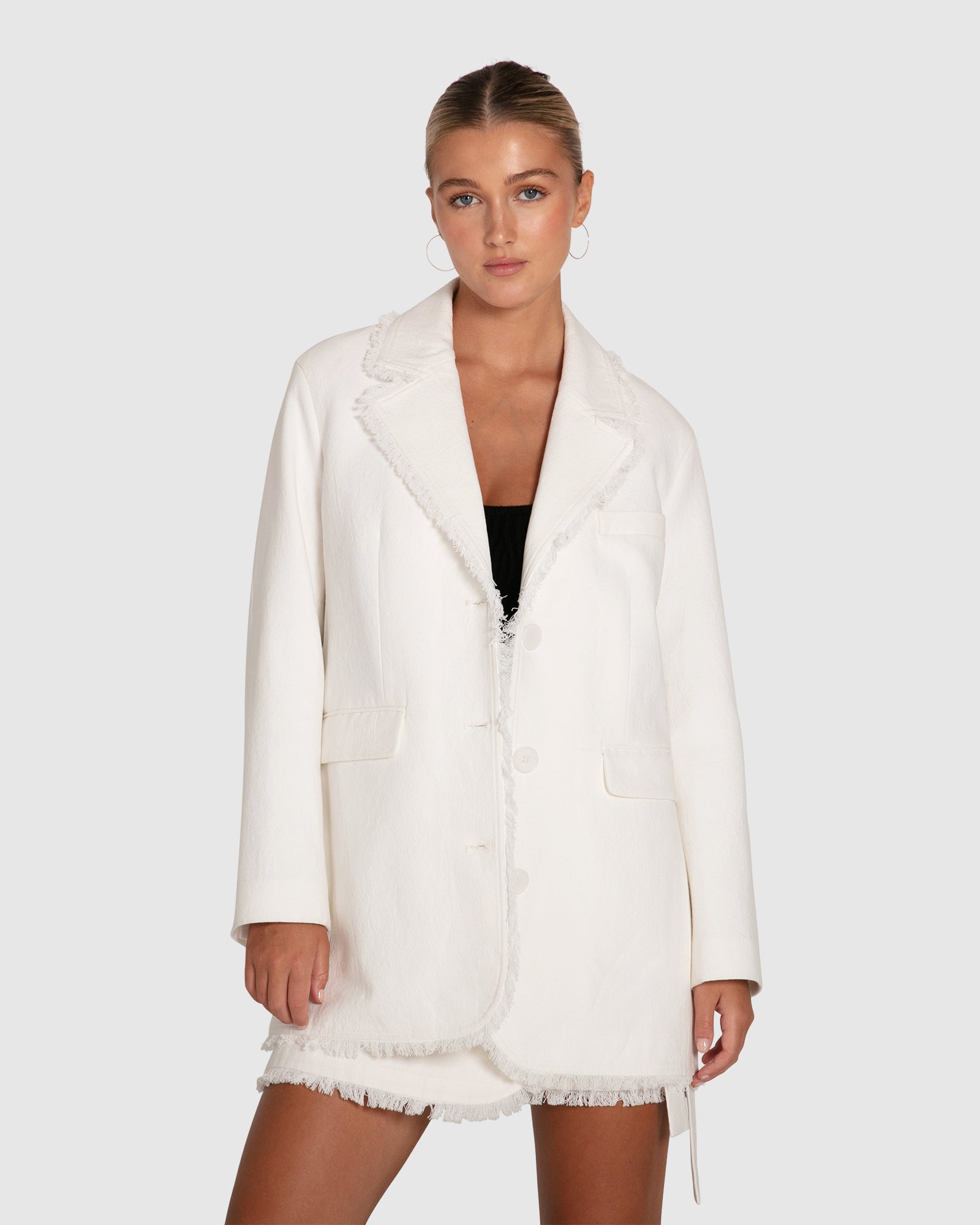 Women | Young Blood Frayed Edge Blazer | Cream