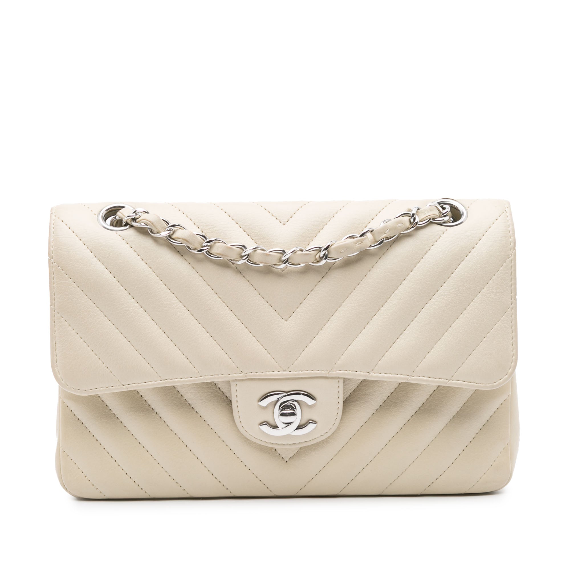 Chanel | Pre-Owned Small Classic Chevron Lambskin Double Flap | White/Off White