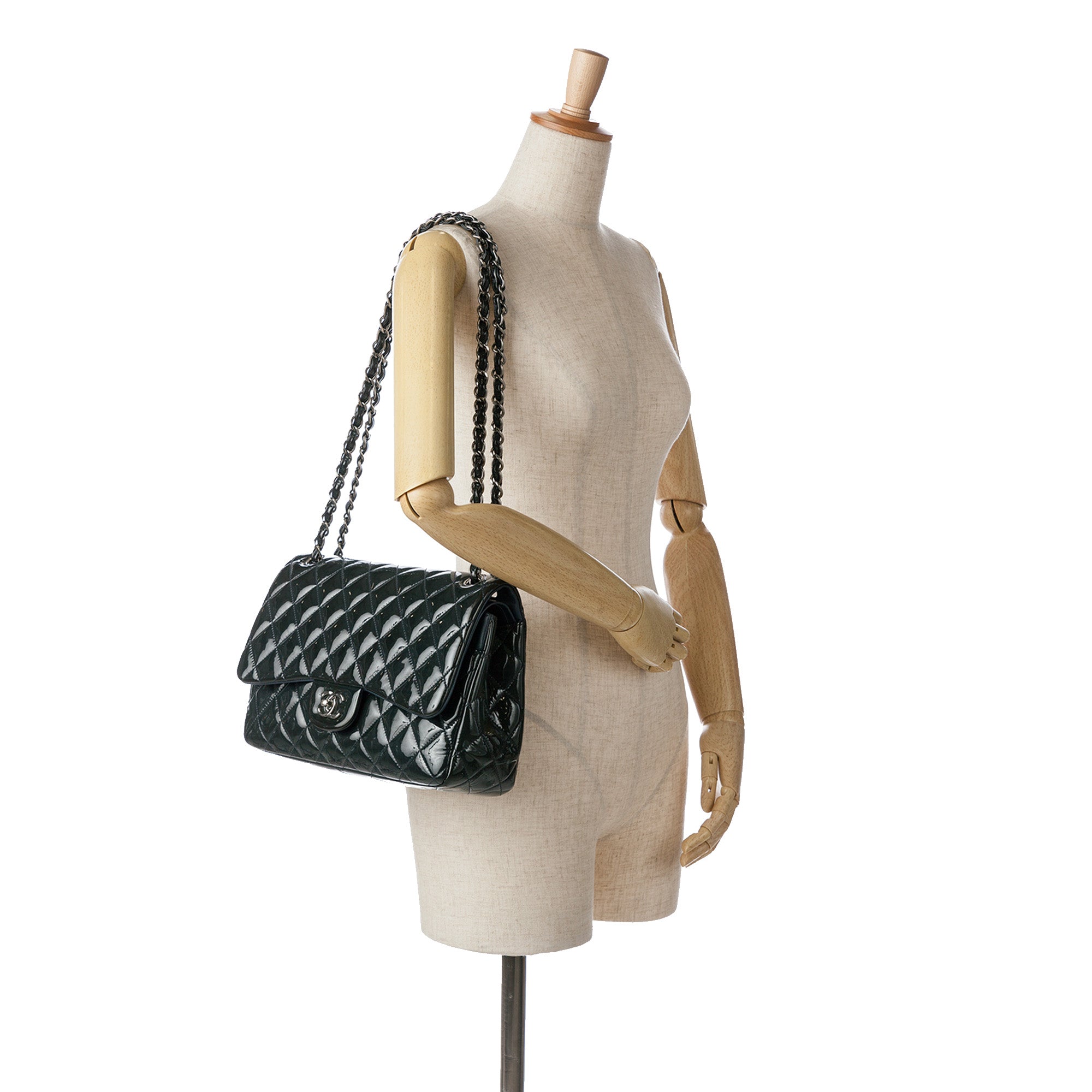 Chanel | Pre-Owned Jumbo Classic Patent Double Flap | Blue/Dark Blue