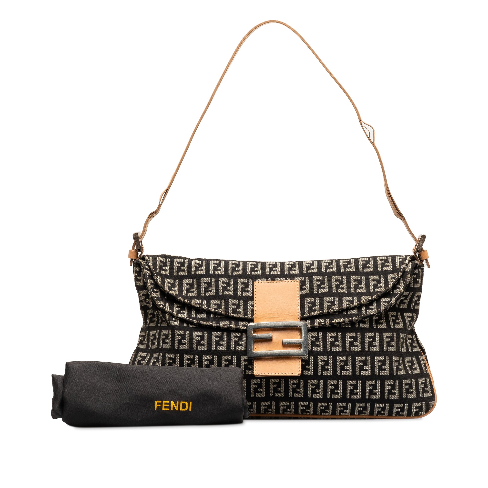 Fendi Pre-Owned Zucchino Canvas Double Flap Shoulder Bag | Women | Black