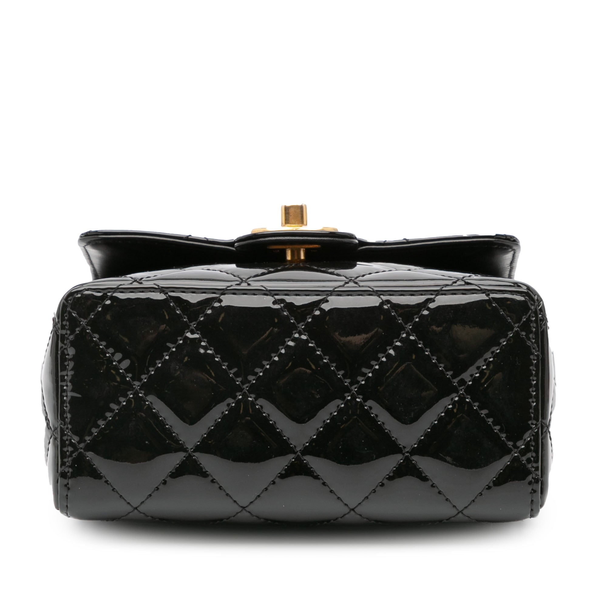 Chanel | Pre-Owned Mini Square Classic Patent Single Flap with Golden Chain Shoulder Strap | Black