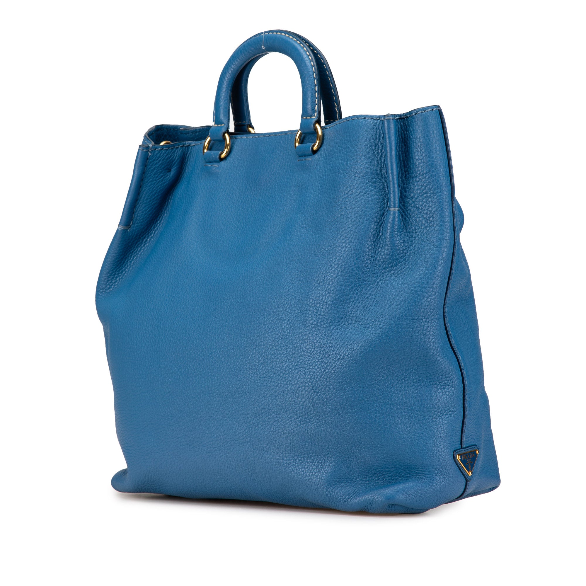 Prada | Pre-Owned Vitello Daino Canapa Open Convertible Tote | Blue