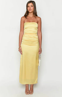 Bloom Satin Strapless Maxi Dress | Yellow