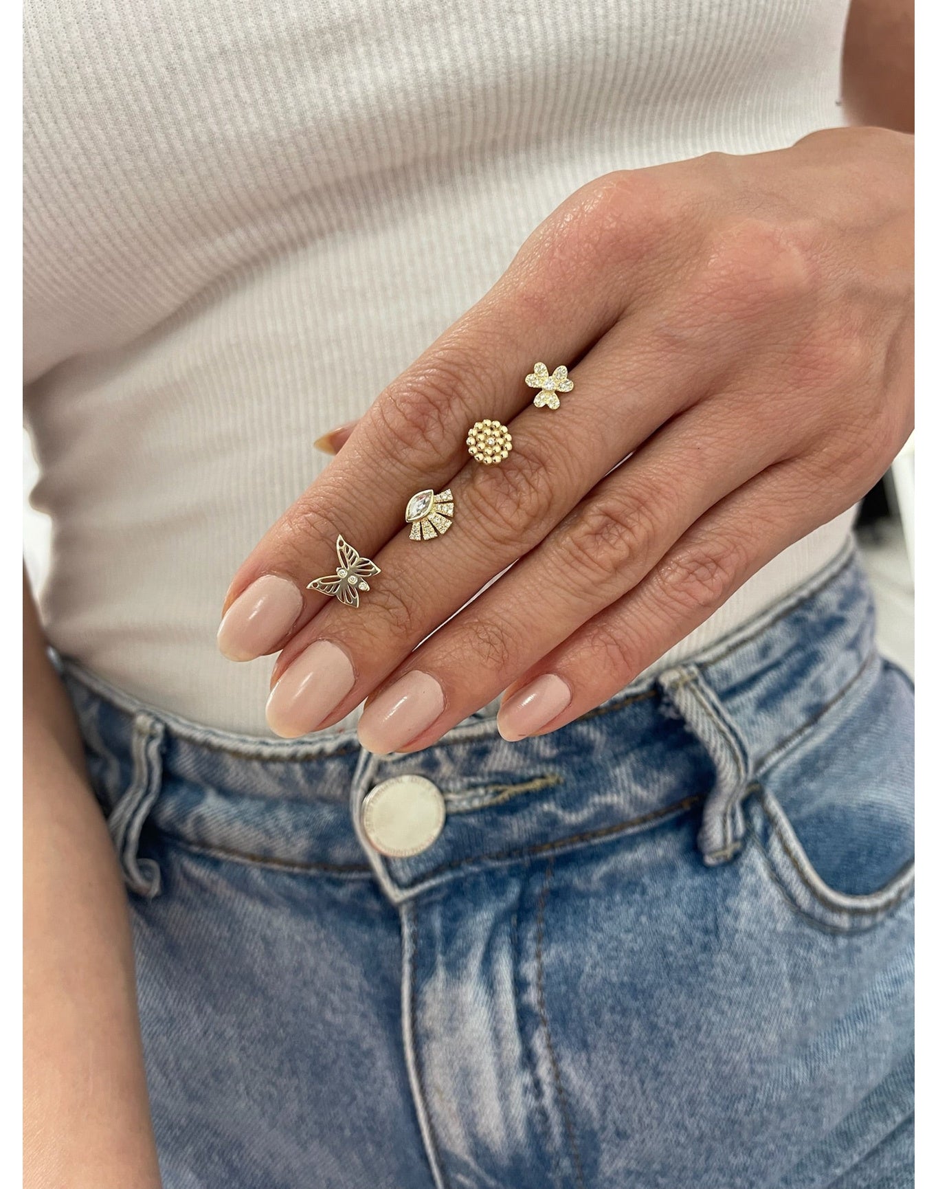 Yellow Gold Clover Diamond Studs | 14K Yellow Gold