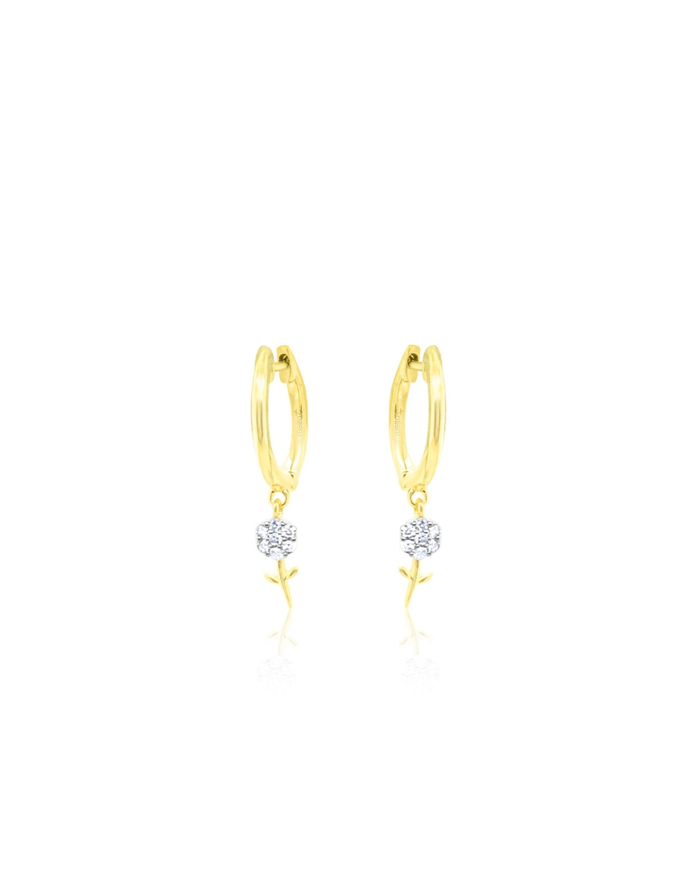 Yellow Hoop with Diamond Flower | 14K Yellow Gold