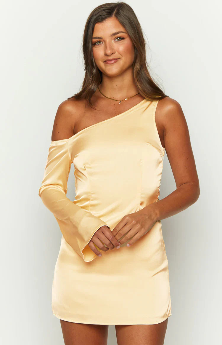 Singer Satin One Shoulder Mini Dress | Yellow
