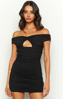 Your Love Mesh Off Shoulder Mini Dress | Black