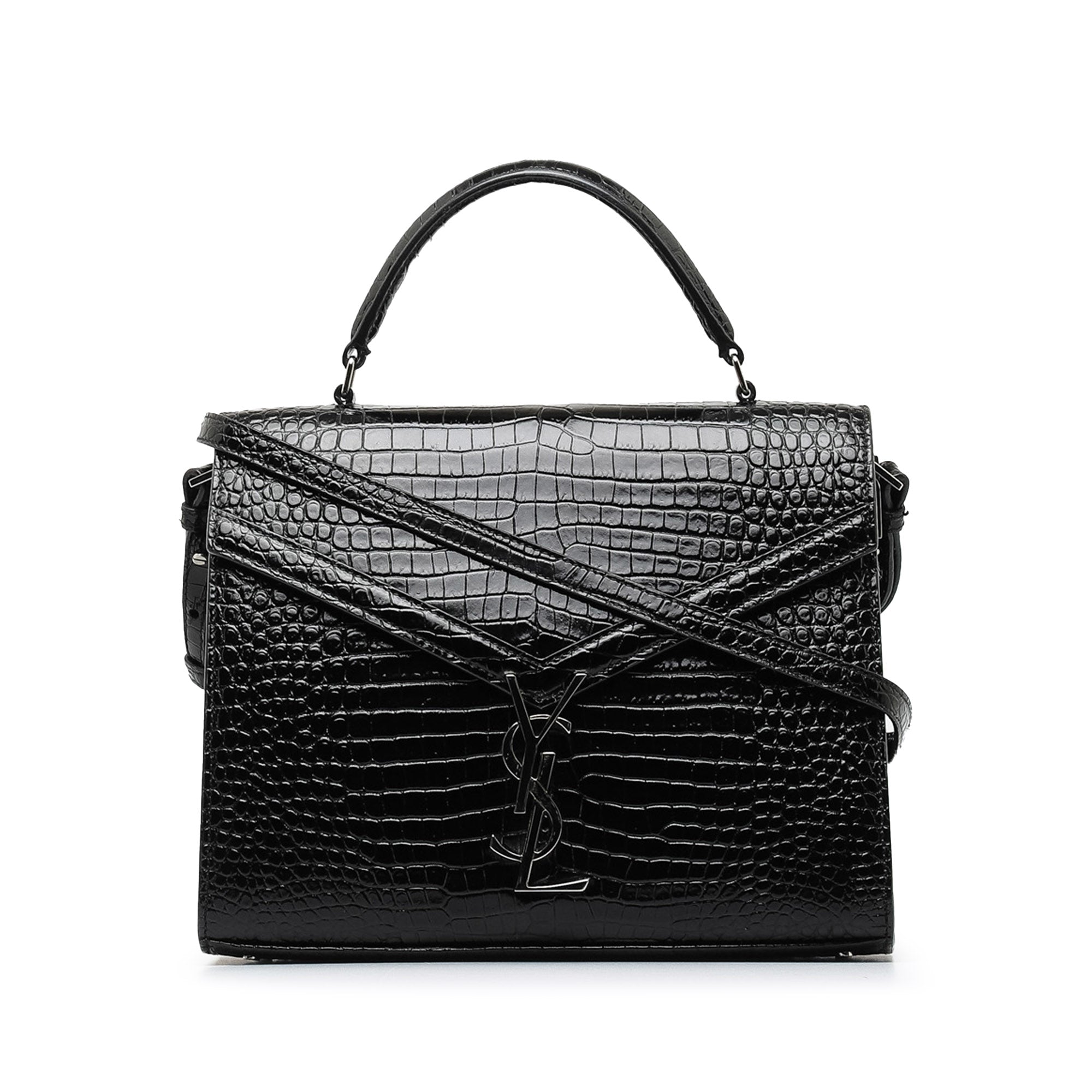 Saint Laurent | Pre-Owned Medium Crocodile Embossed Cassandra Top Handle Bag | Black