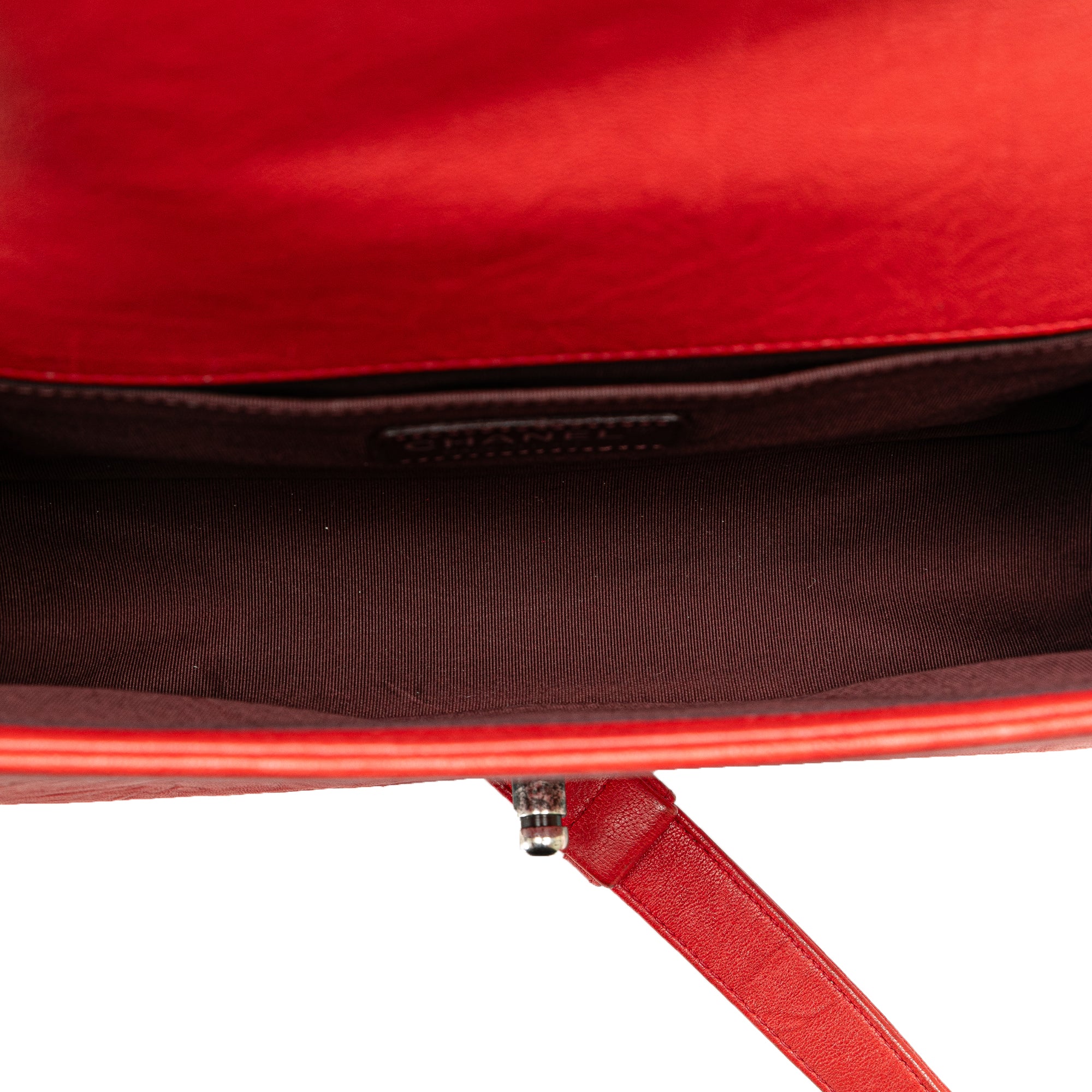 Chanel | Pre-Owned Old Medium Quilted Crumpled Calfskin Studded Boy Flap | Red