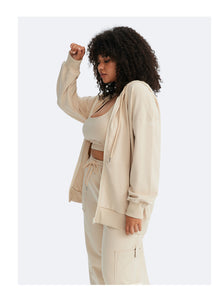 Zip Up Hoodie with Pockets | Oat Milk Beige